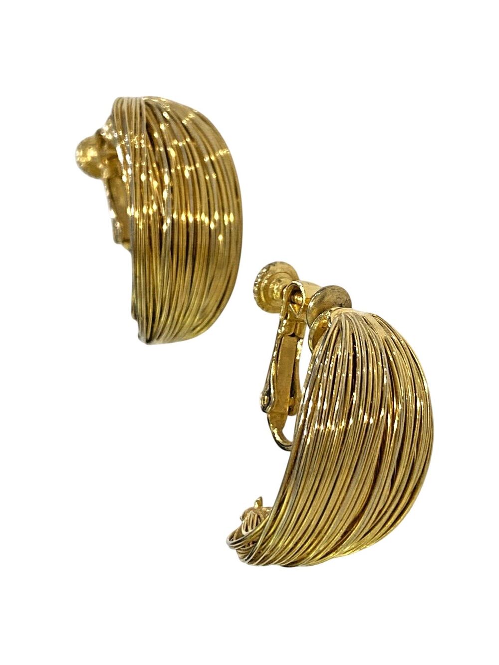 Vintage Les Bernard Clip On Earrings Gold Tone Faux Hoop Statement Chunky Runway